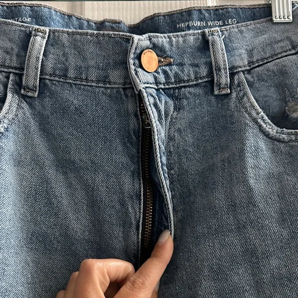 DL1961 Anthropologie Hepburn Ultra High-Rise Distressed Wide Leg Jeans Size 28 - Picture 6 of 16